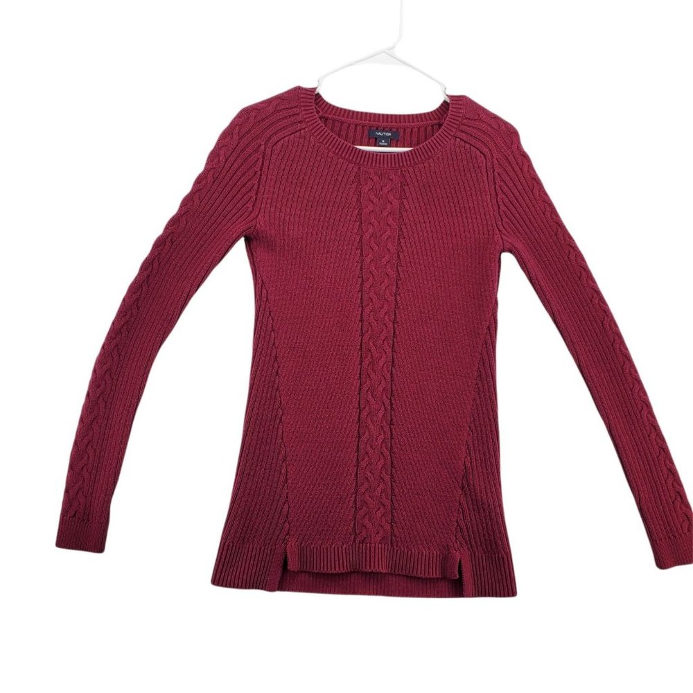 NAUTICA Sweater Women's Long Sleeve Round Neck Tight Knit Red Small